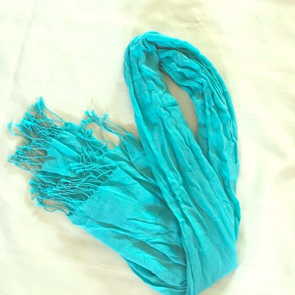 100% rayon from bamboo turquoise scarf w/ fringe